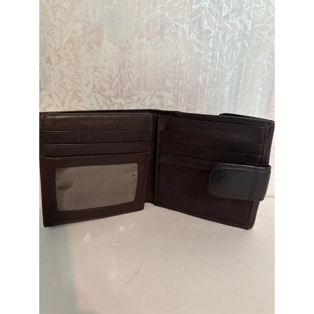 Wilsons Leather Dark Brown Bifold Wallet with Snap Closure and Coin Pocket